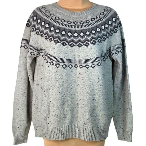 Weatherproof Vintage Gray Fair Isle Knit Sweater Med Crewneck Warm Womens - Picture 1 of 6